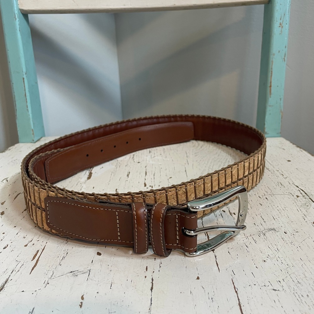 Martin Dingman Mens Brown Leather Genuine Natural Cork Tan Belt 42 USA 65172